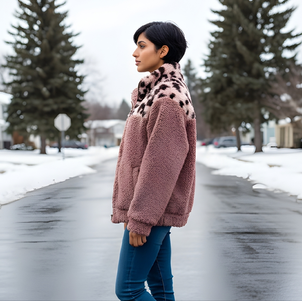 Women's Cozy Sherpa Jacket - Pink - Picture 7 of 12